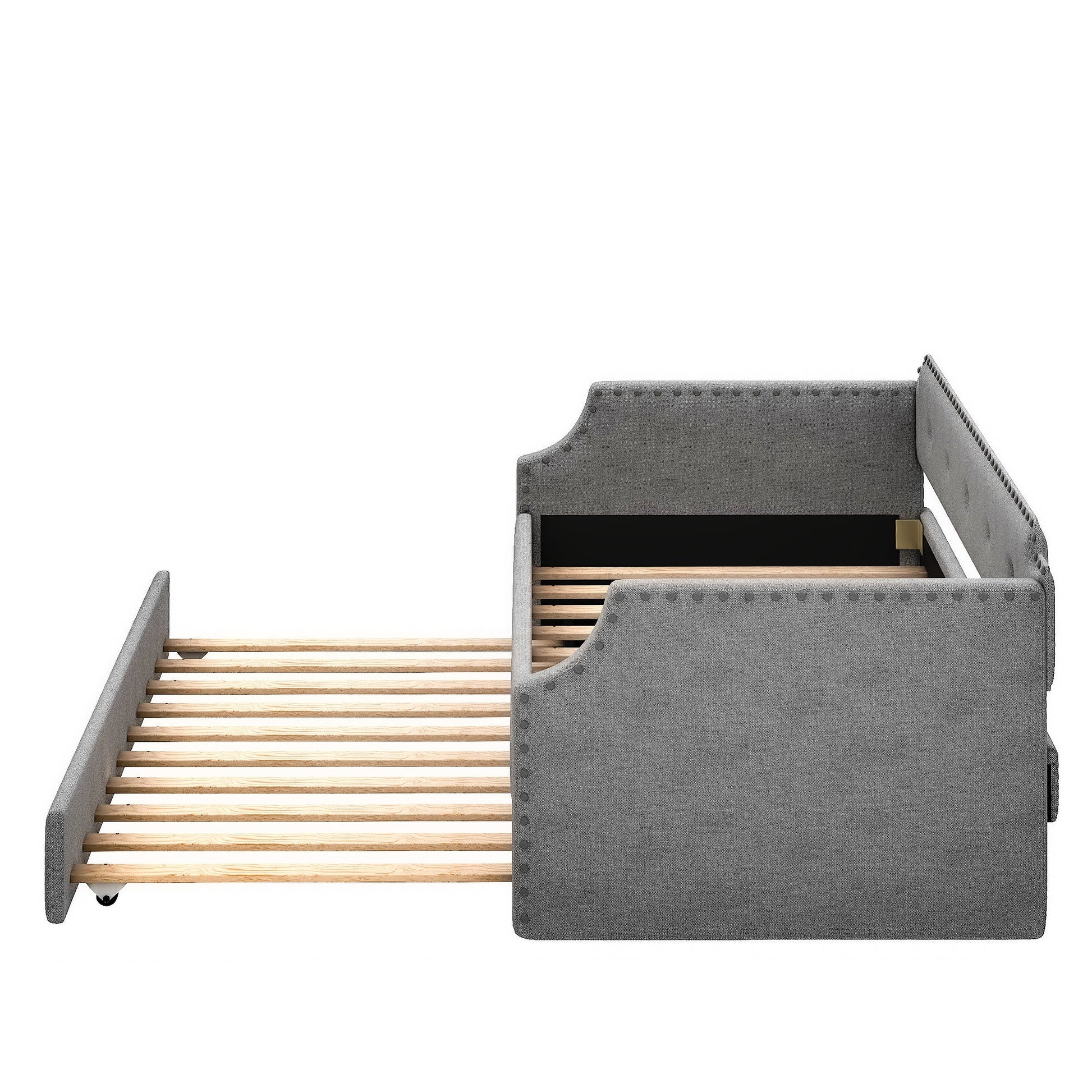 Upholstered Daybed with Trundle, Wood Slat Support,Upholstered Frame Sofa Bed   Twin Gray - Korvel