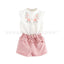 INS Children's Clothing Girls Embroidered Flowers Ruffled Lace Sleeveless Shirt Two-Color Shorts Set - Korvel