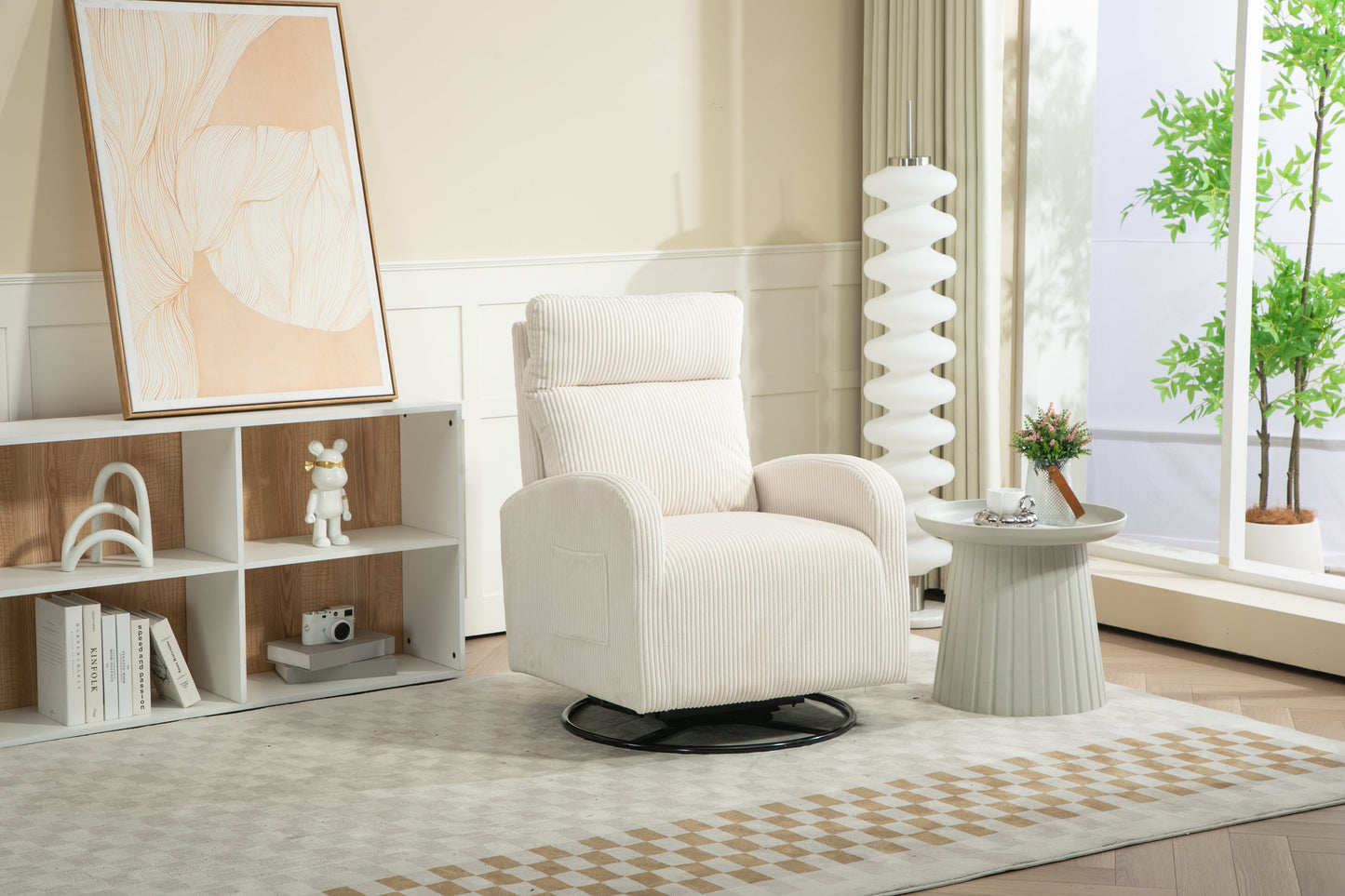 Silla mecedora giratoria tapizada JiaDa en beige