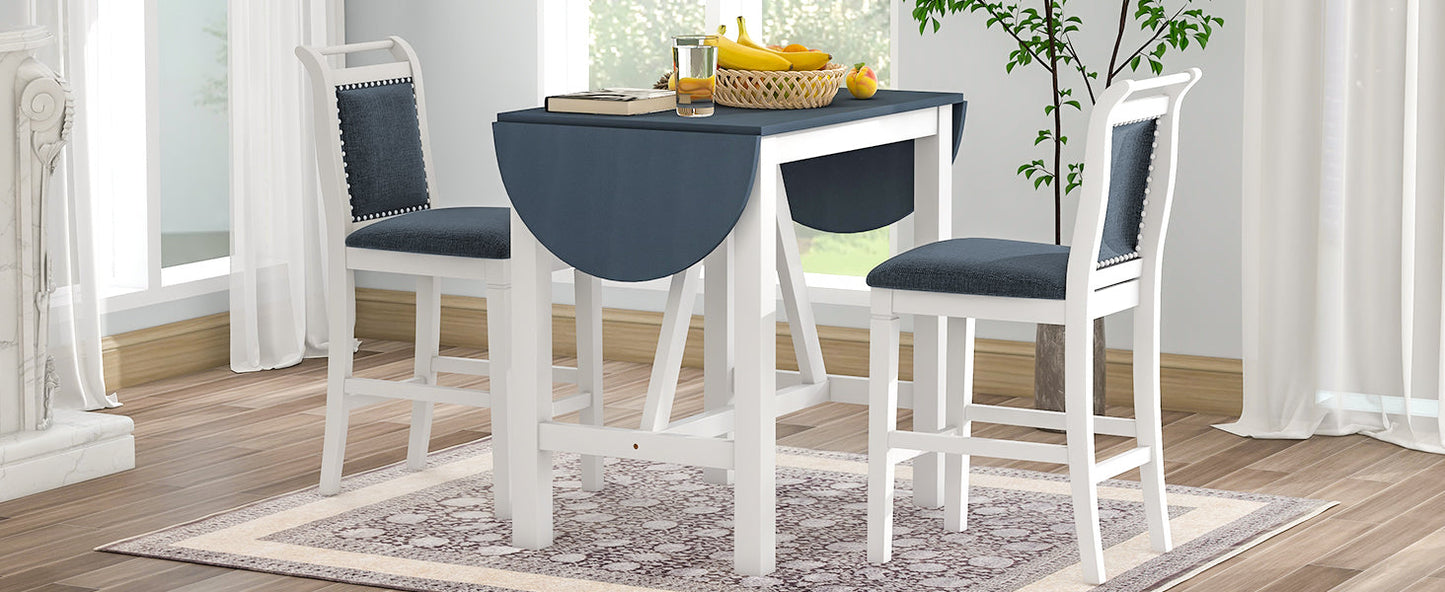 Ensemble de salle à manger surélevé en bois TOPMAX 3 pièces - Blanc et gris