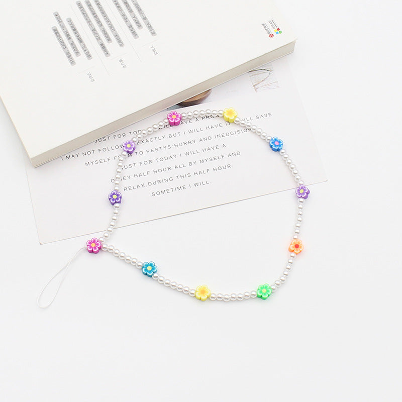 New Mixed Color Soft Pottery Pearl Mixed String Bohemian Simple Style Anti-Drop Function Mobile Phone Chain - Korvel