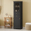 Tall Bathroom Storage Cabinet with Glass Doors, Free-Standing, Two Drawers, and Adjustable Shelves, MDF Board, Painted Black - Korvel