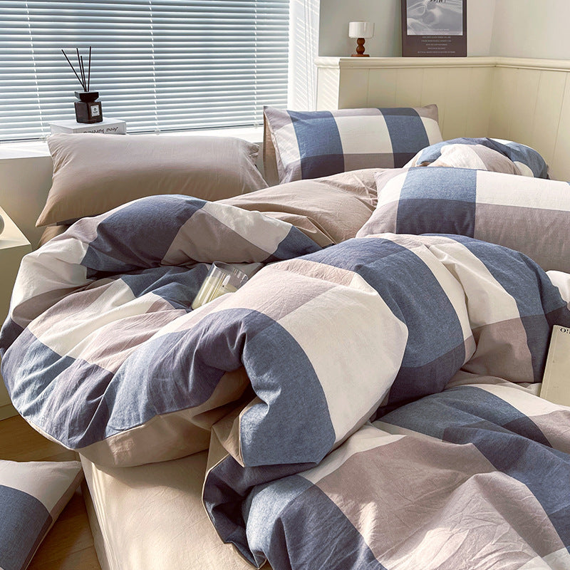 Cotton Dyed Washed Cotton Bedding Set Pure Cotton A Class Flat Sheet Quilt Cover Fitted Sheet Quilt Cover Three-Piece Set Striped - Korvel
