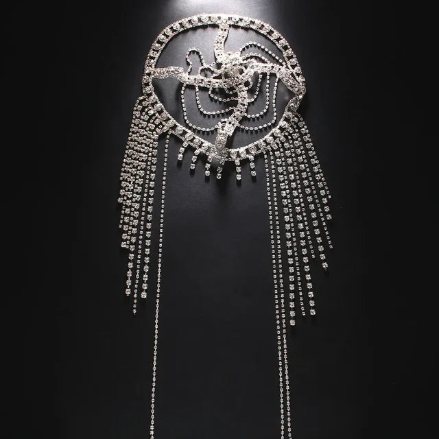 New Tassel Hair Chain Bridal Headpiece for Women Rave Accessories Stage Rhinestone Geometric Head Chain Hat Jewelry Gifts - Korvel