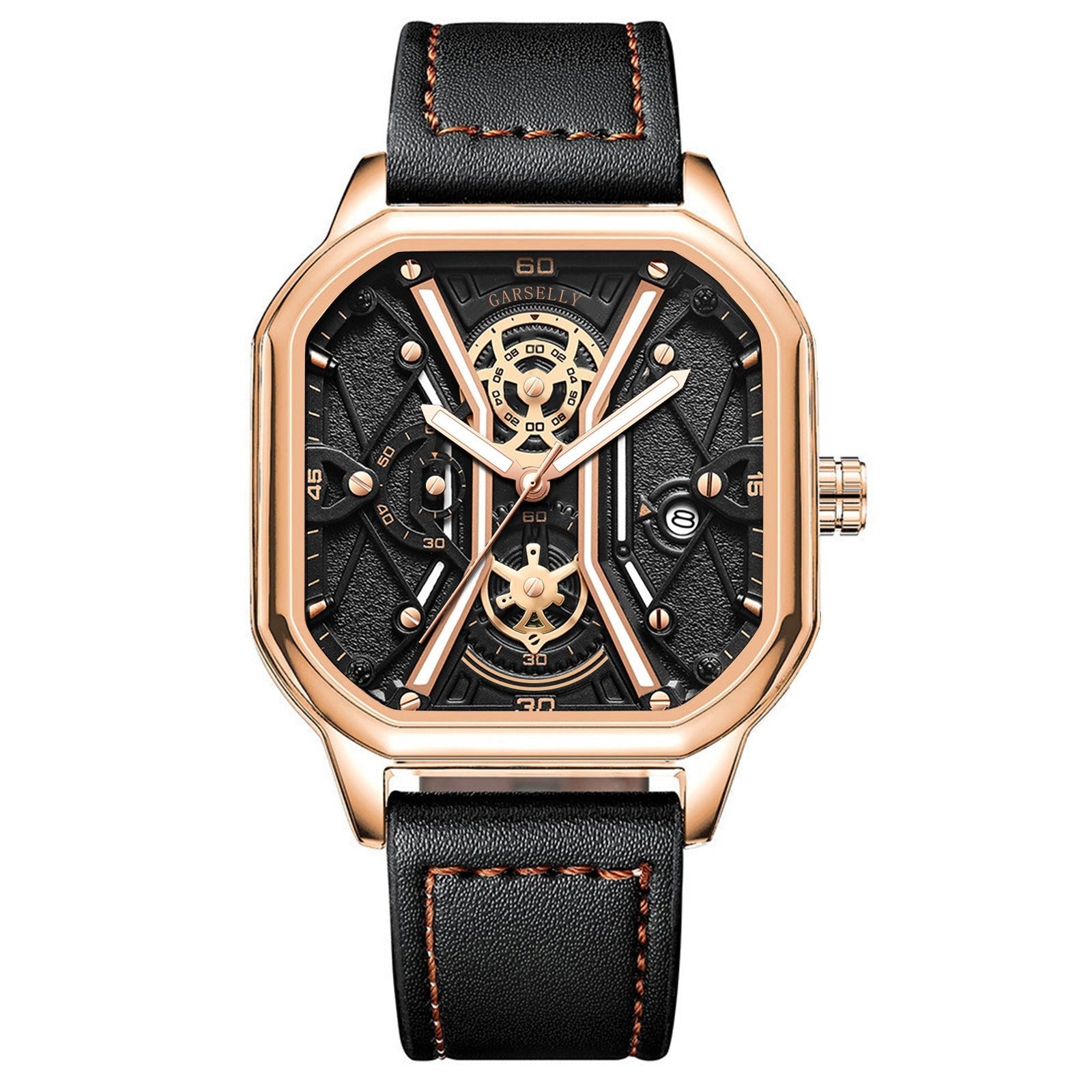 POEDAGAR Fashion Men Luxury Wristwatches Chronograph Luminous Waterproof Date Man Watch Square Dial Leather Quartz Men's Watches - Korvel