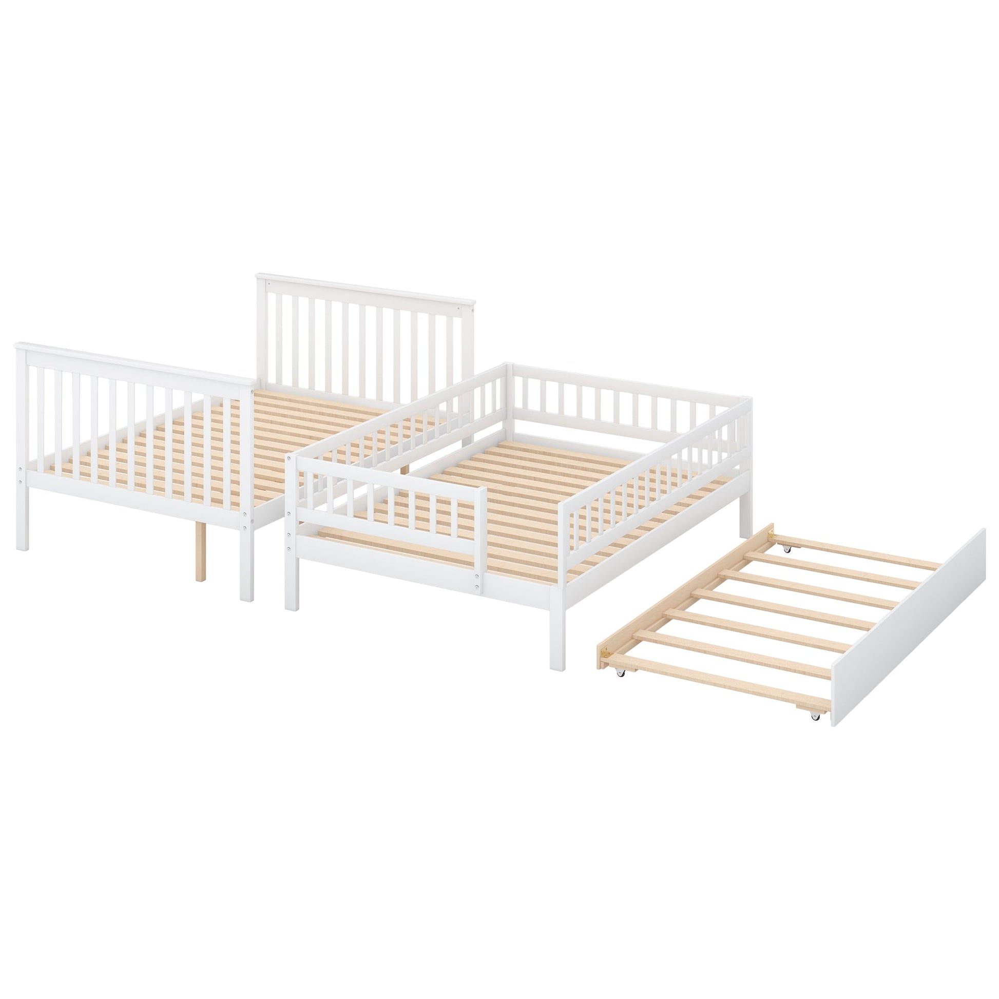 Full over Full Bunk Bed with Trundle and Staircase White - Korvel