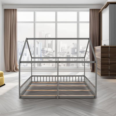 Twin Size House Platform Beds Two Shared Beds Gray - Korvel