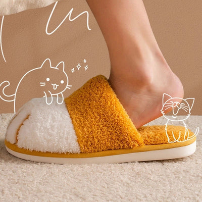 Winter House Warm Fur Slipers For Women Cute Cat paw Designer Bedroom Warm Plush Shoes Non-slip Indoor Women Furry Slippers - Korvel