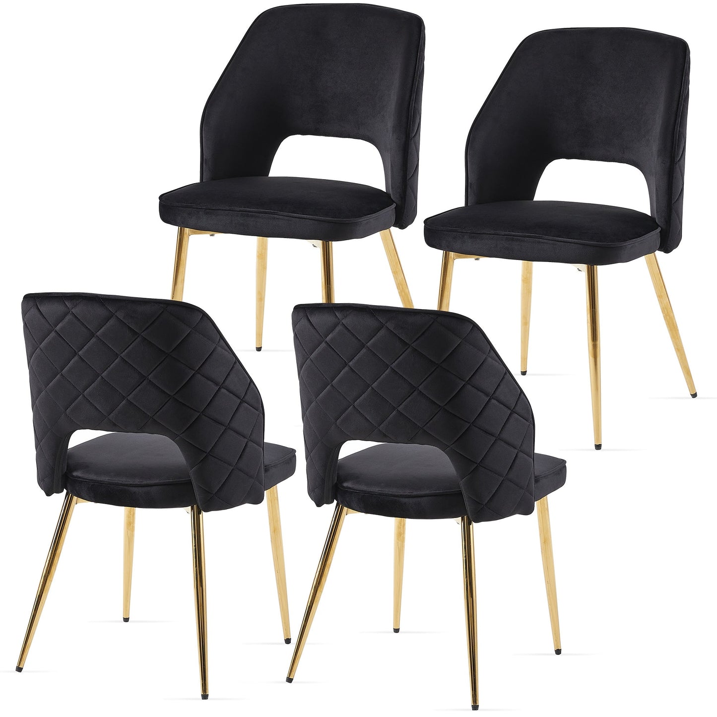 Ensemble de 4 chaises de salle à manger en velours noir élégant