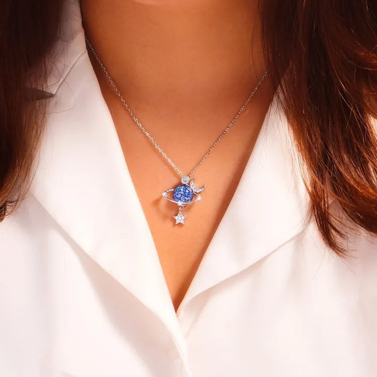 Starry Sky Global Moon Star Set Zircon Necklace Women's Fashion Clavicle Chain - Korvel