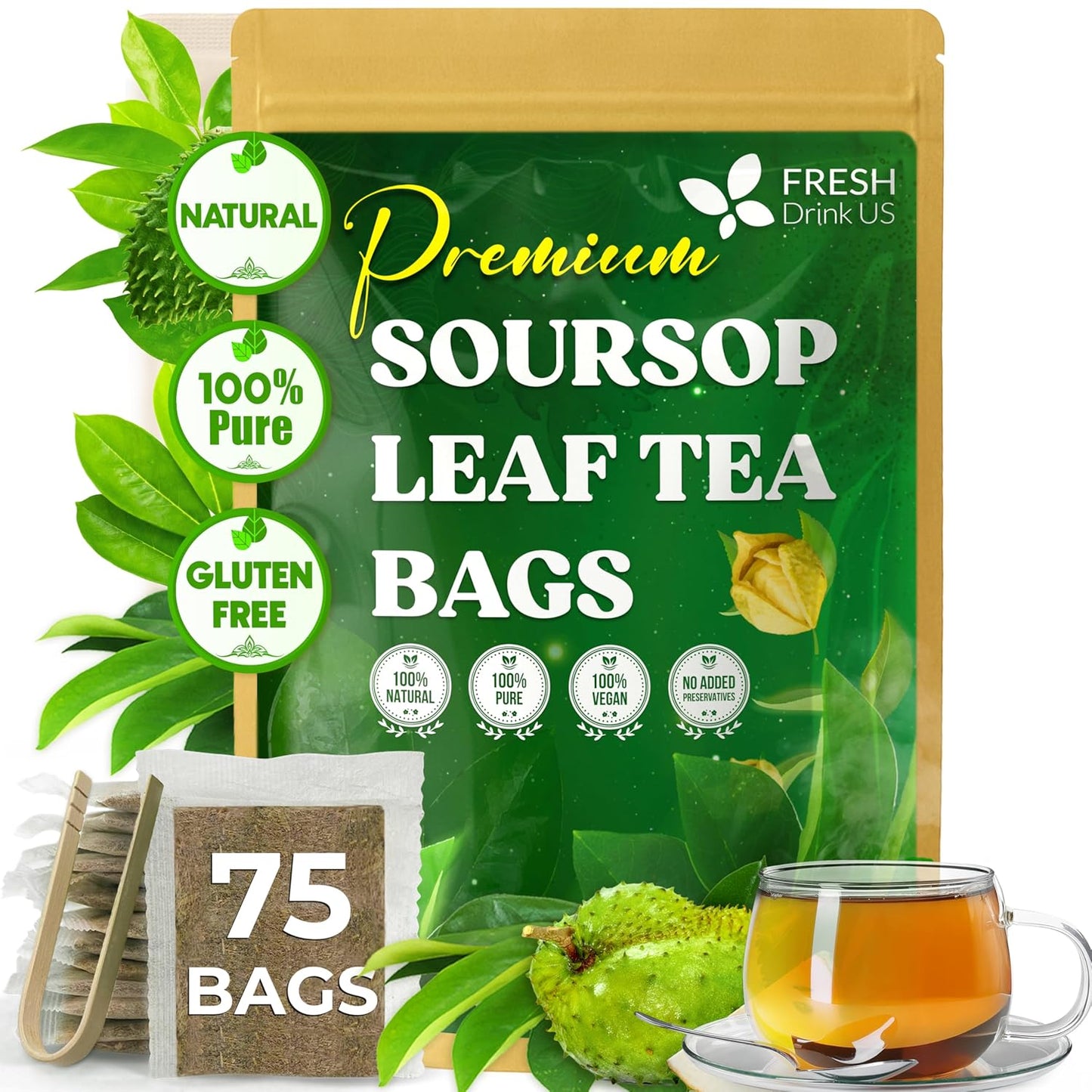 Bolsitas de té de hojas de guanábana premium, hojas de guanábana secas, polvo de hojas de guanábana, té de hojas de guanábana, té de hoja guanábana