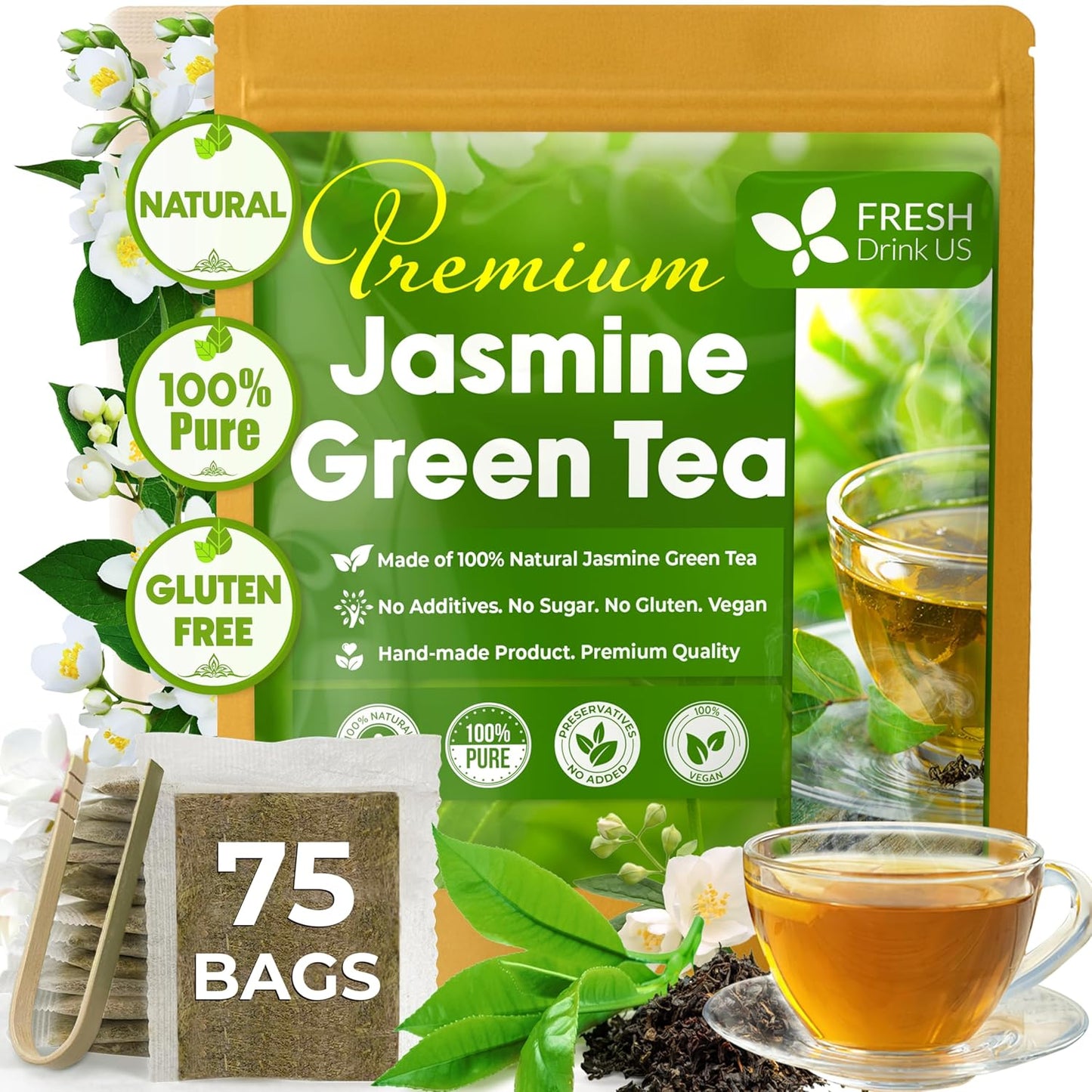 Premium Jasmine Green Tea Bags - Natural & Vegan