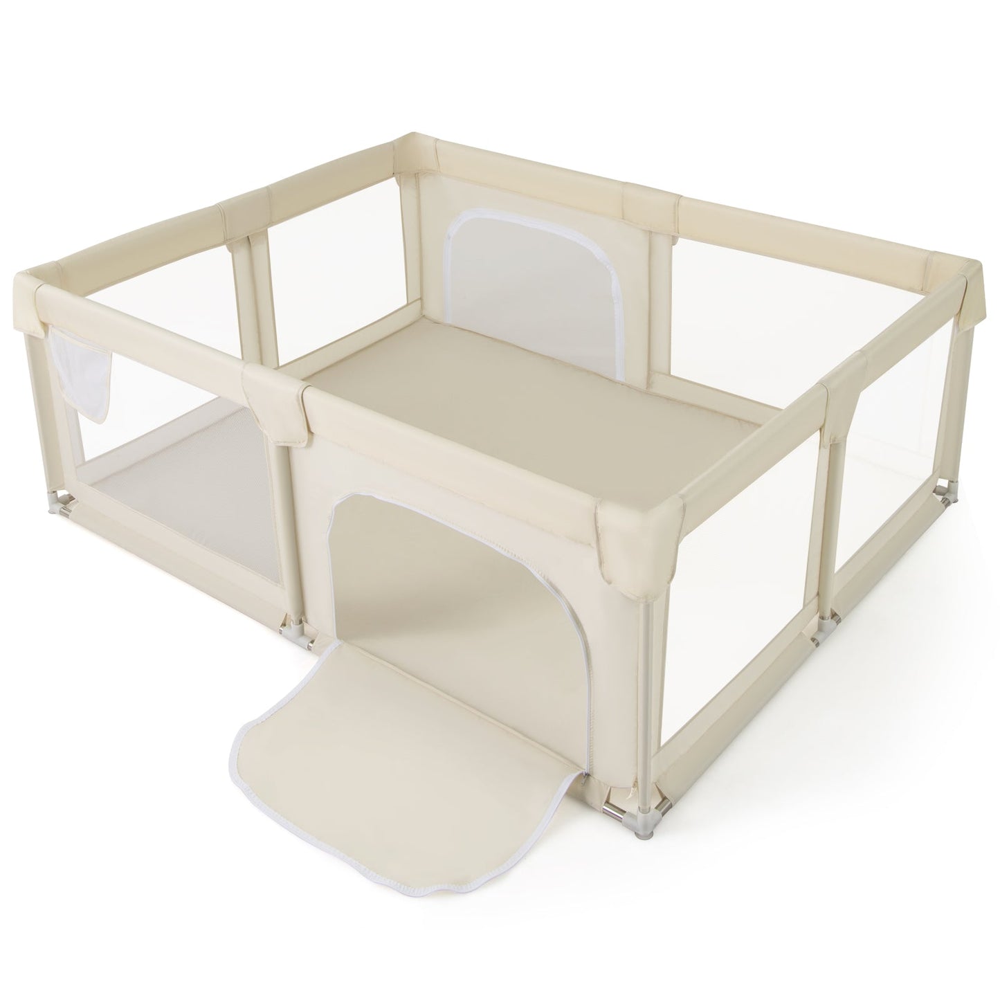 Parque Infantil Grande con Malla Transpirable y Puertas con Cremallera - Beige