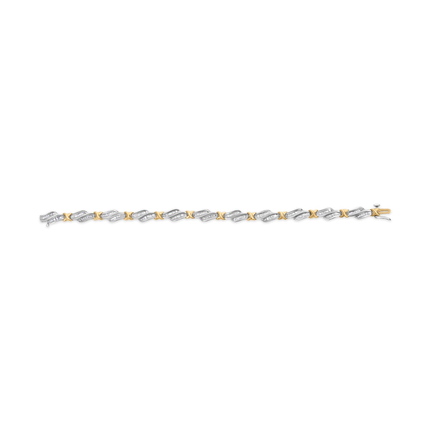 10k Two-Toned Gold Baguette-Diamond Weave Bracelet - 7"
