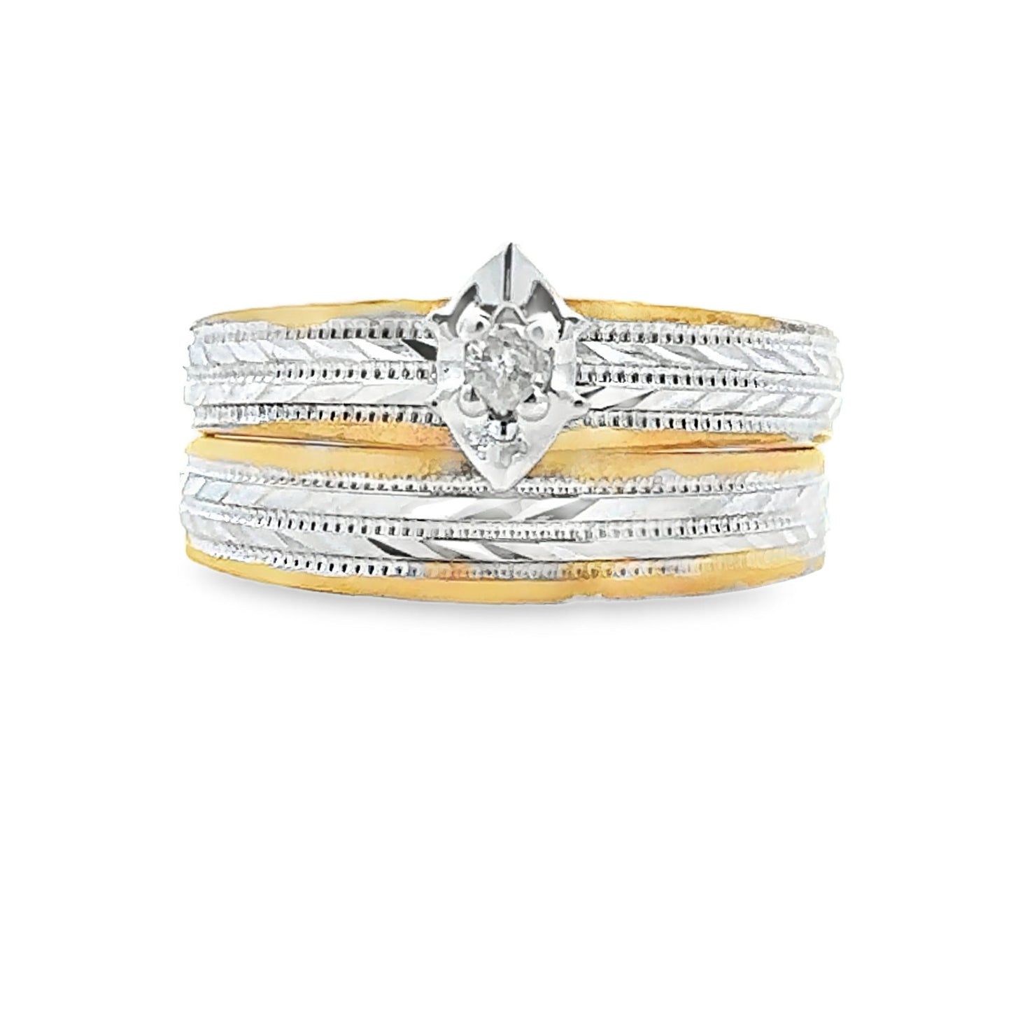 Elegant Diamond Engagement Ring Set in Sterling Silver and 14KT Gold