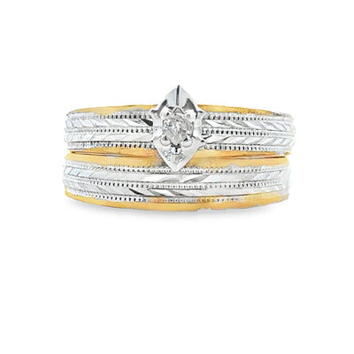 Elegant Diamond Engagement Ring Set in Sterling Silver and 14KT Gold