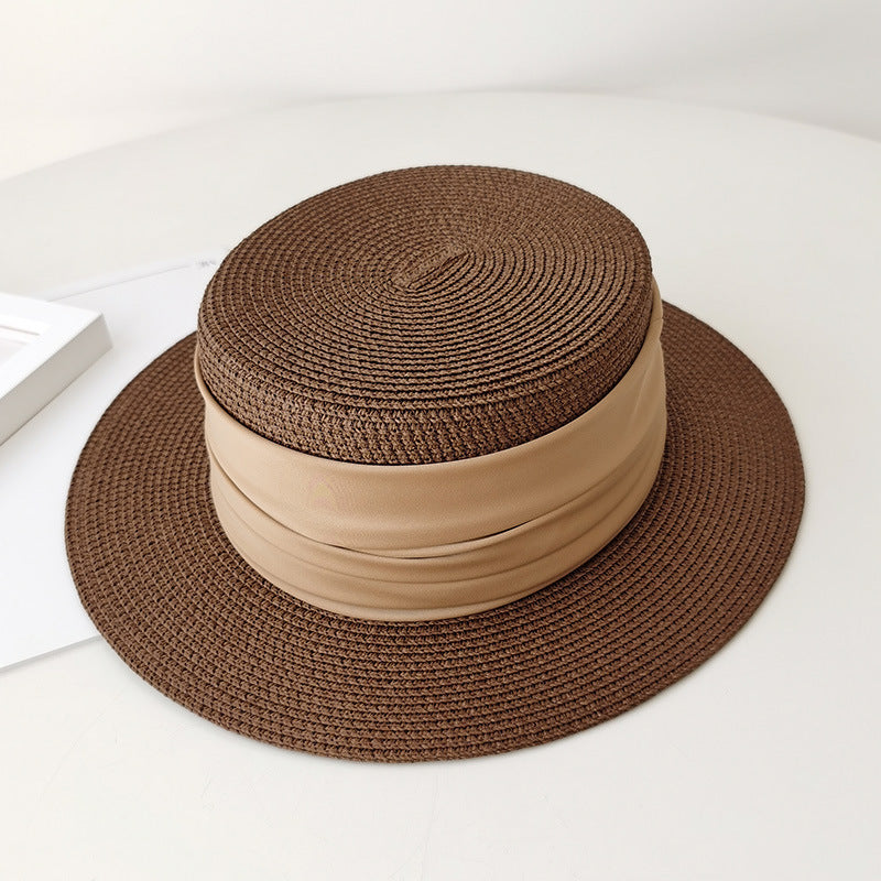 Flat Straw Hat - French Woven Top for Beach Vacations