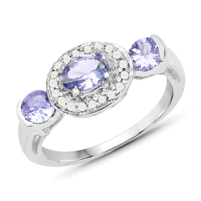 1.00 Carat Genuine Tanzanite & White Topaz Sterling Silver Ring