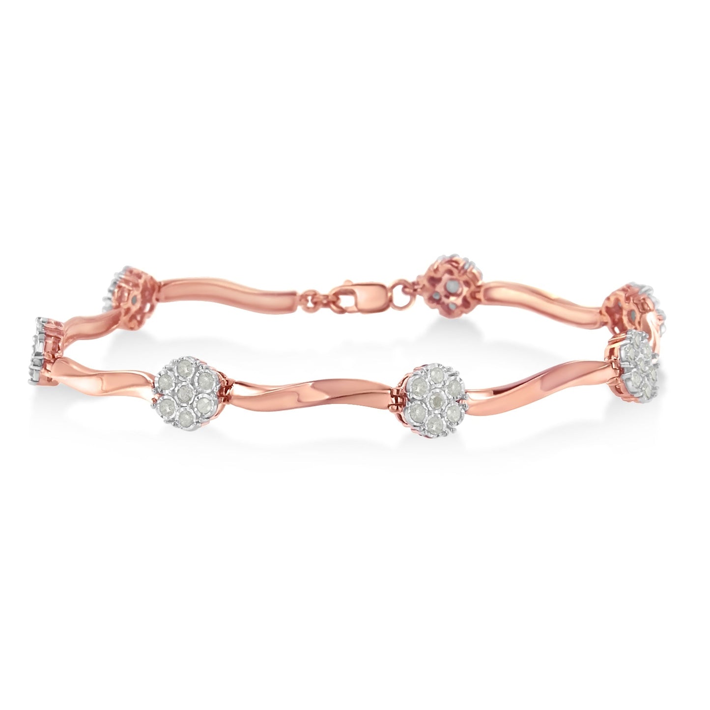 .925 10k Or Rose Plaqué Argent Sterling Bracelet Floral en Diamant