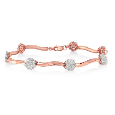 .925 10k Or Rose Plaqué Argent Sterling Bracelet Floral en Diamant