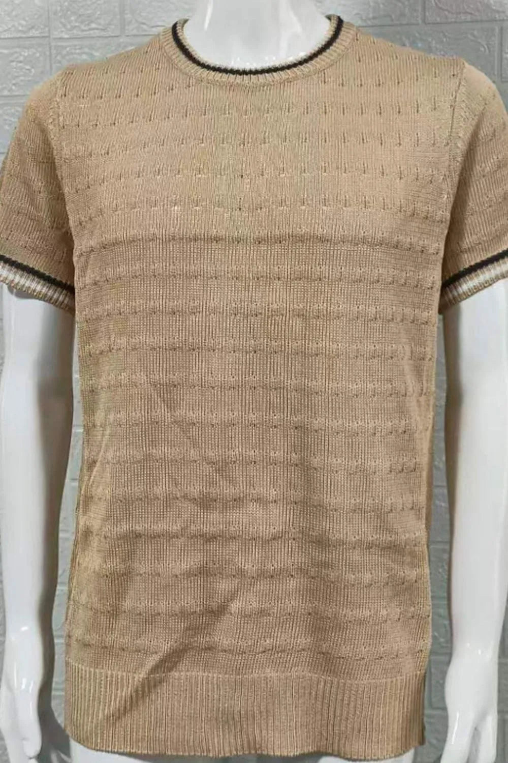 Men's Plus Size Textured Round Neck Contrast Trim T-Shirt