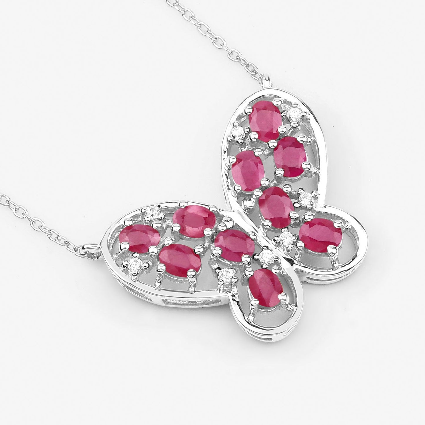 Collier en Rubis et Zircon Blanc de 2,36 Carats en Argent Sterling