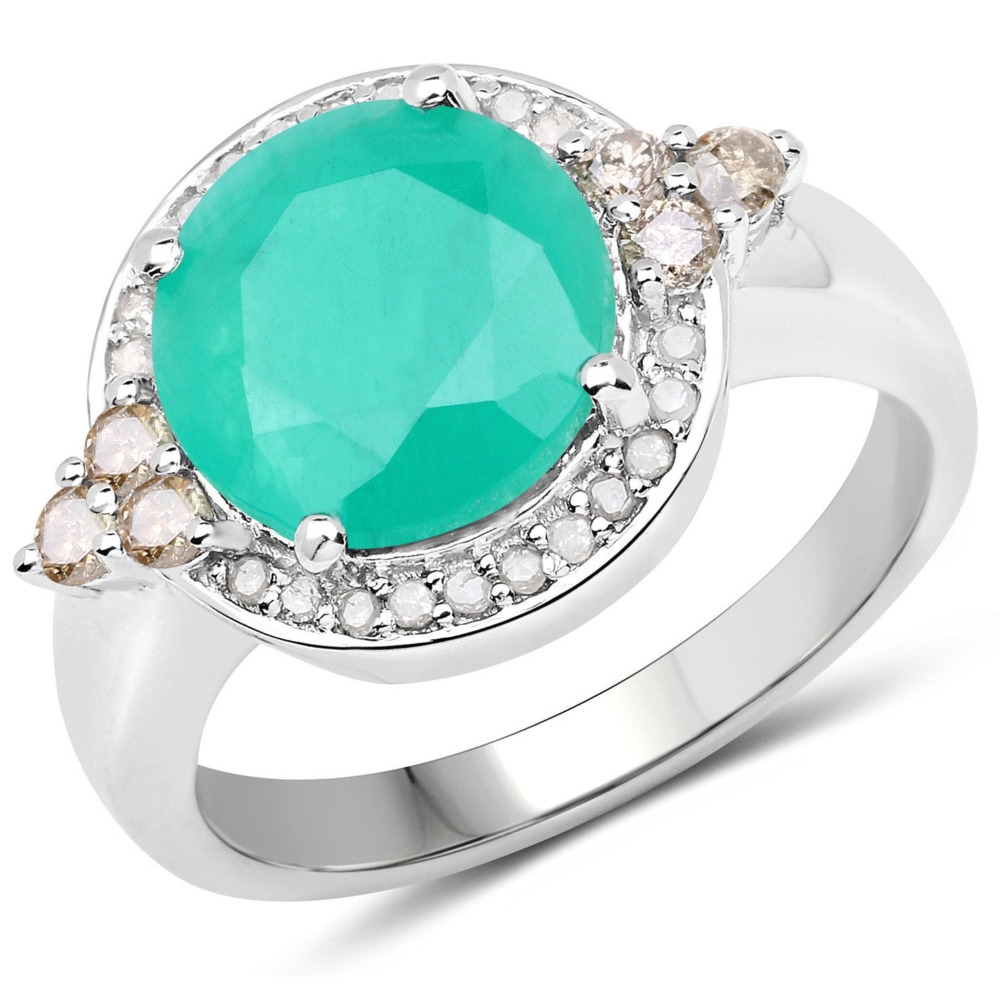 3.51 Carat Emerald and Diamond .925 Sterling Silver Engagement Ring