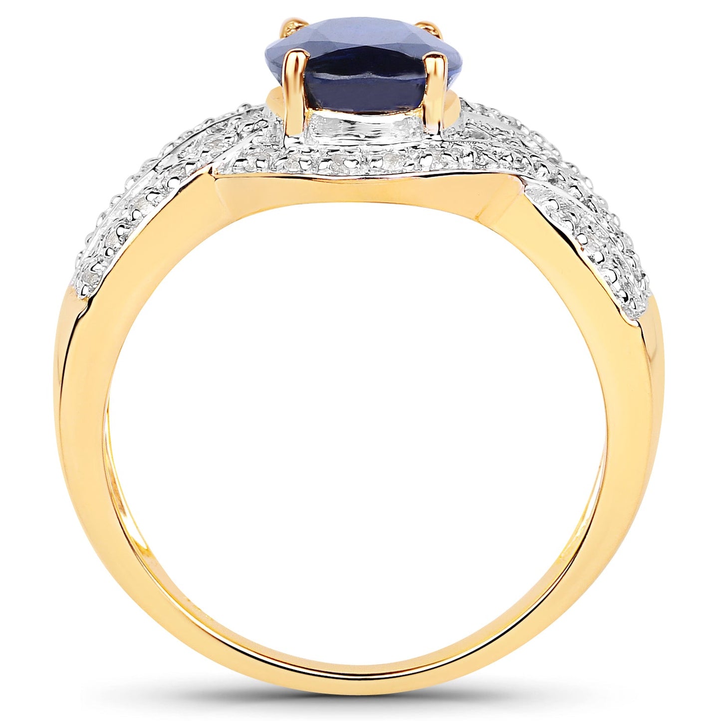 Anillo de Compromiso de Kyanita y Topacio Blanco Bañado en Oro Amarillo de 14K