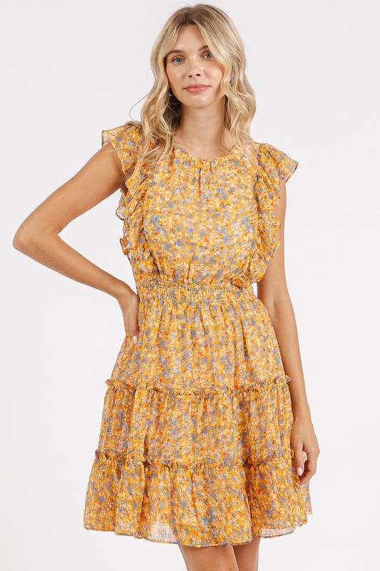 Robe Mini en Chiffon à Imprimé Floral Ditsy avec Volants