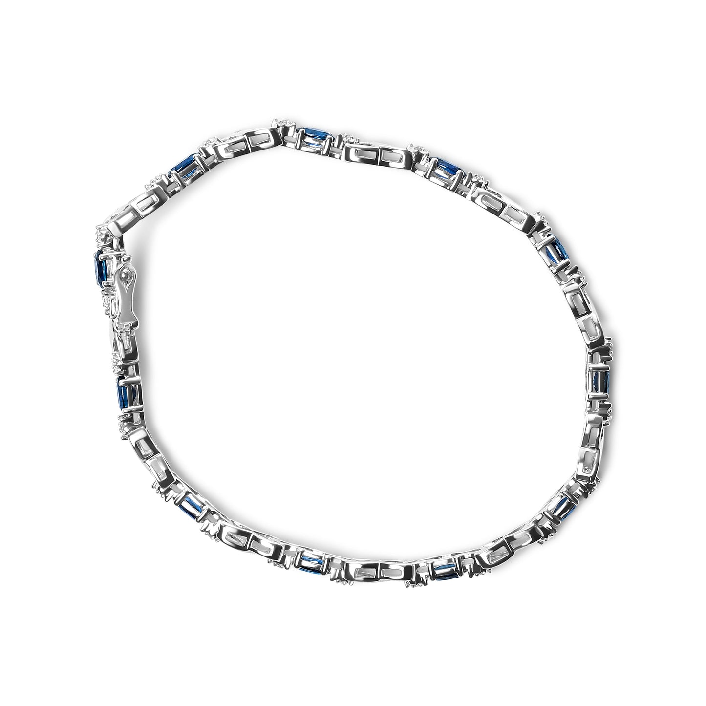 Bracelet en or blanc 10K avec saphir et diamants en sertissage griffes - Taille 7