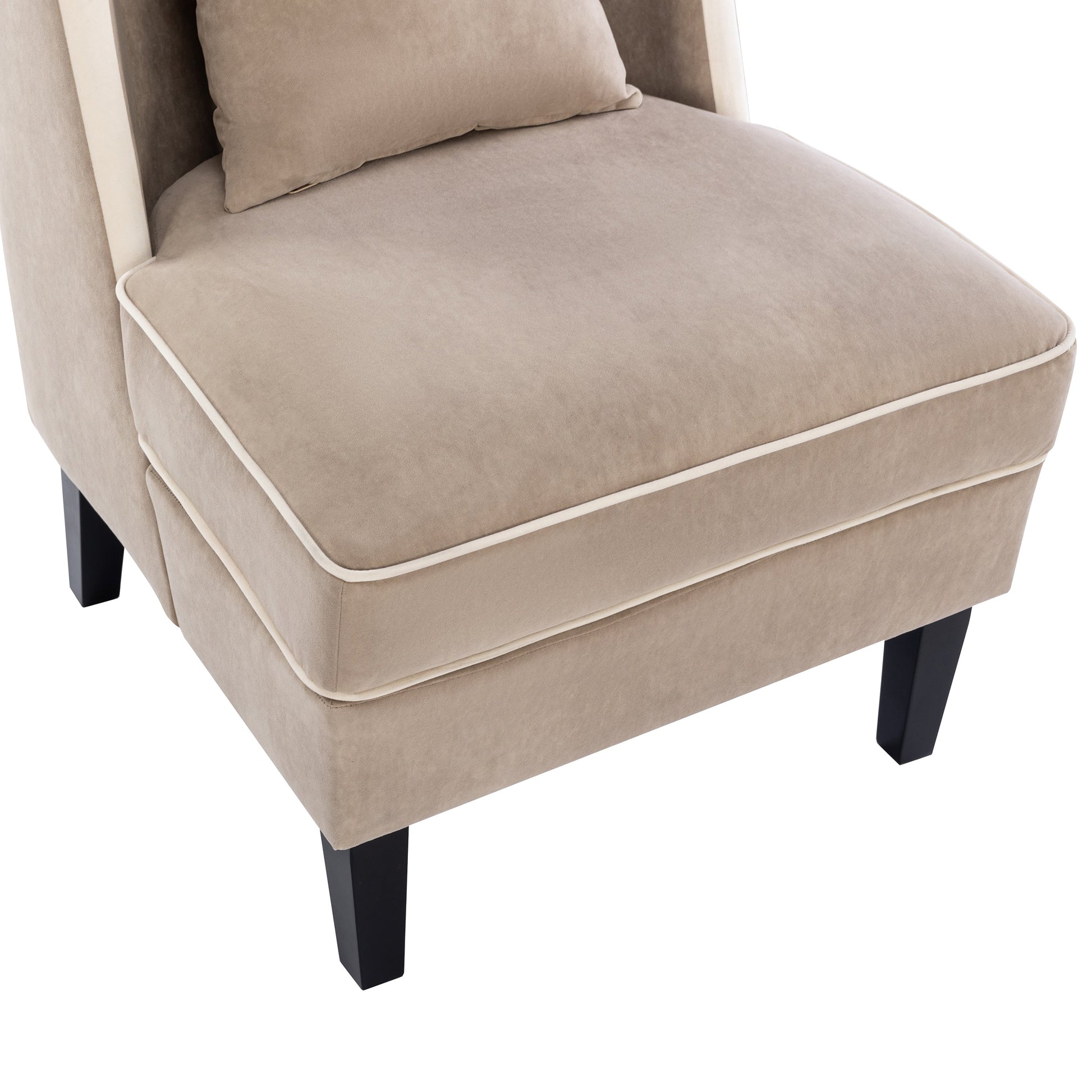 Velvet Upholstered Accent Chair with Cream Piping, Tan and Cream - Korvel