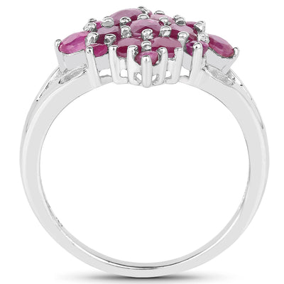 2.10 Carat Genuine Ruby Cluster Ring in Sterling Silver