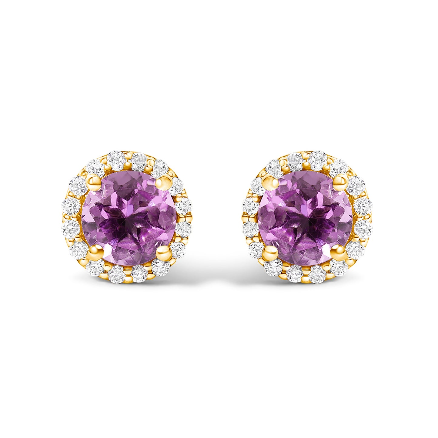 Boucles d'oreilles en or blanc 10K avec améthyste violette et halo de diamants