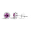 Boucles d'oreilles en or blanc 10K avec améthyste violette et halo de diamants