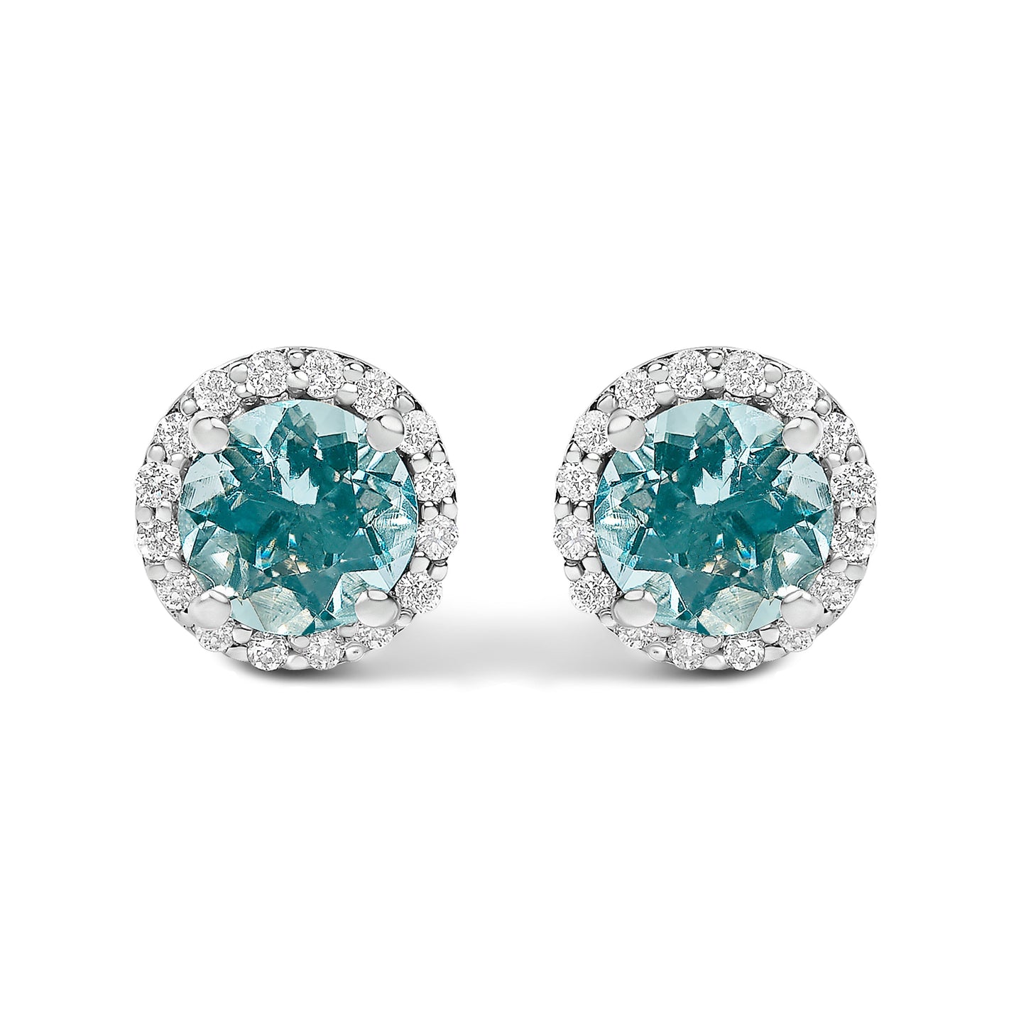 Boucles d'oreilles en or blanc 10K avec améthyste violette et halo de diamants