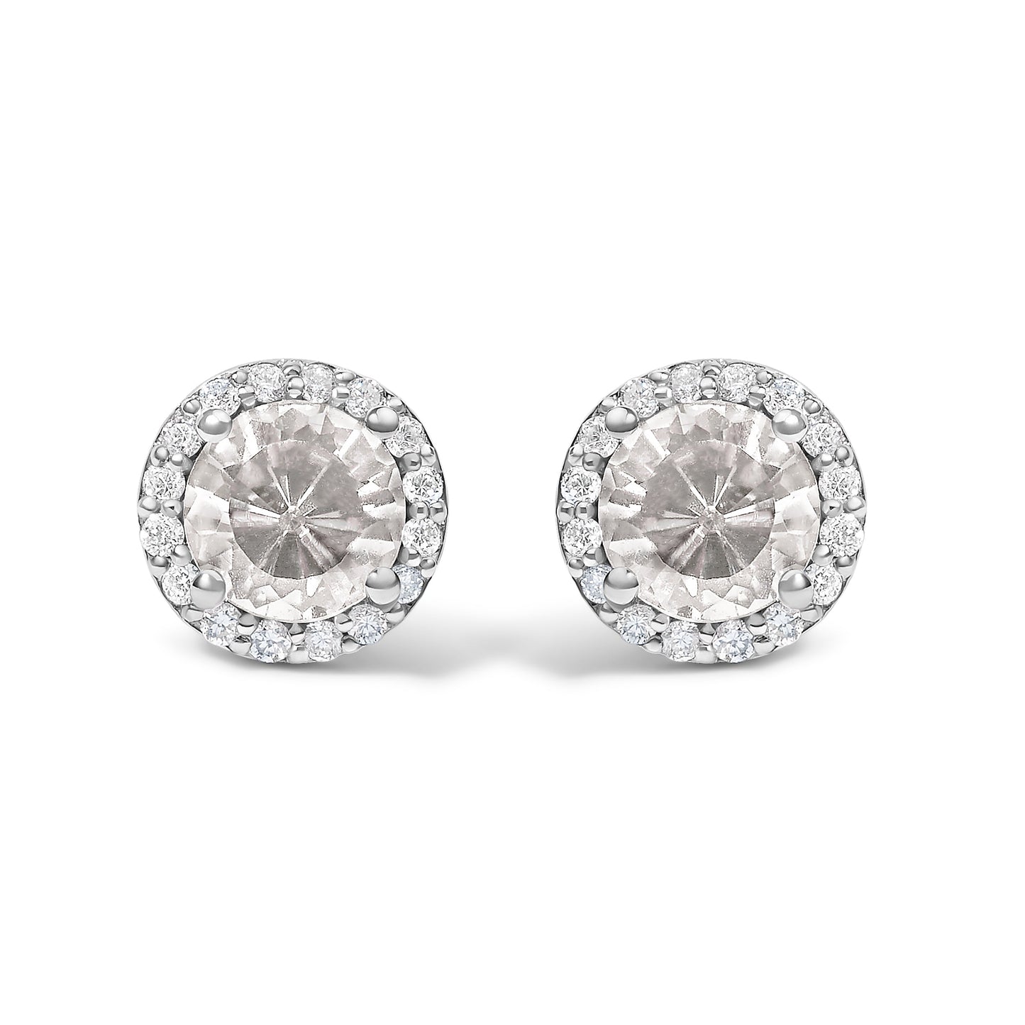 Boucles d'oreilles en or blanc 10K avec améthyste violette et halo de diamants