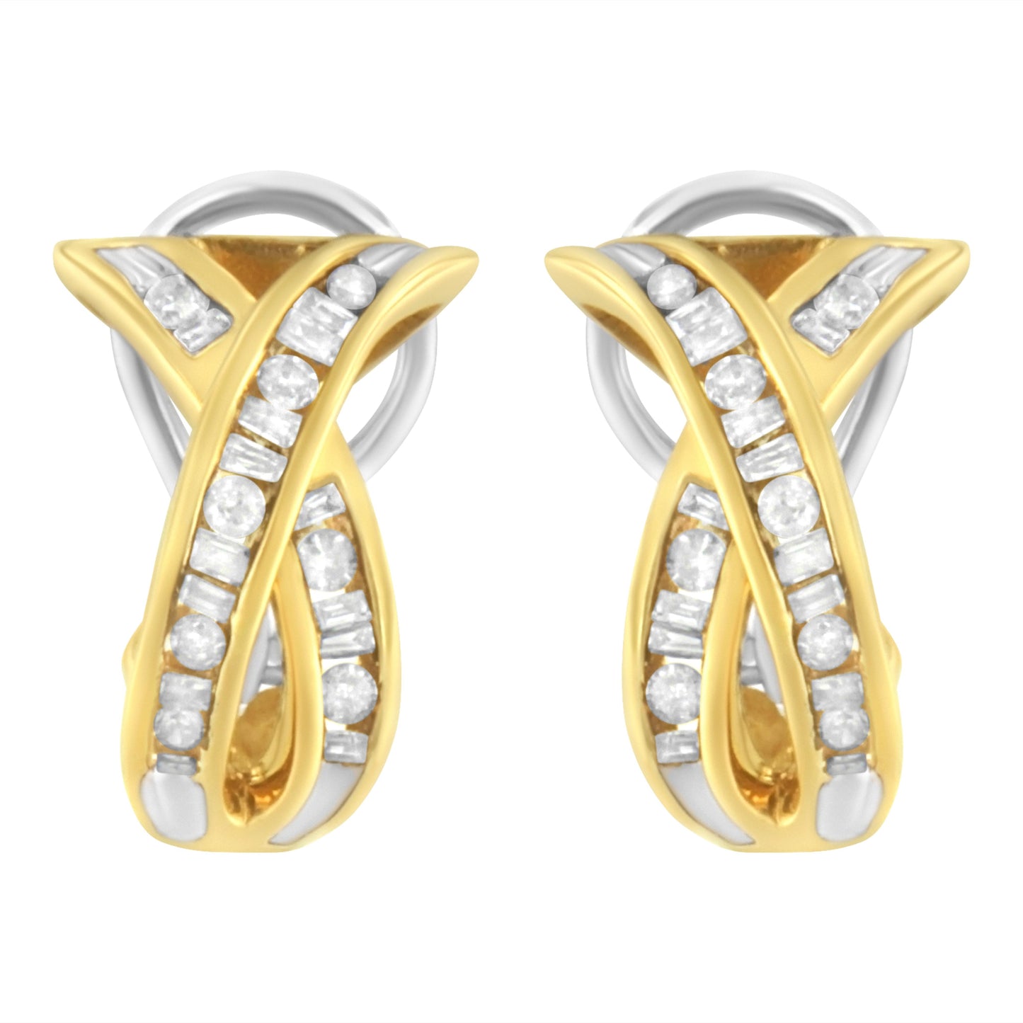 14K Yellow and White Gold Diamond Hoop Earrings