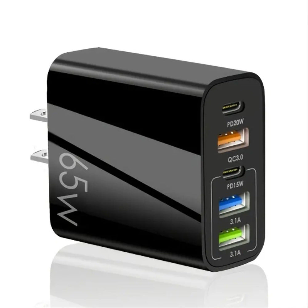 Standard PD65W mobile phone charger 4A type-c PD+3USB multi port European, American, English travel charging head - Korvel