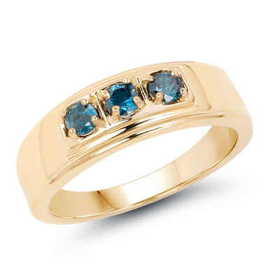 14K Yellow Gold Plated Blue Diamond Sterling Silver Engagement Ring