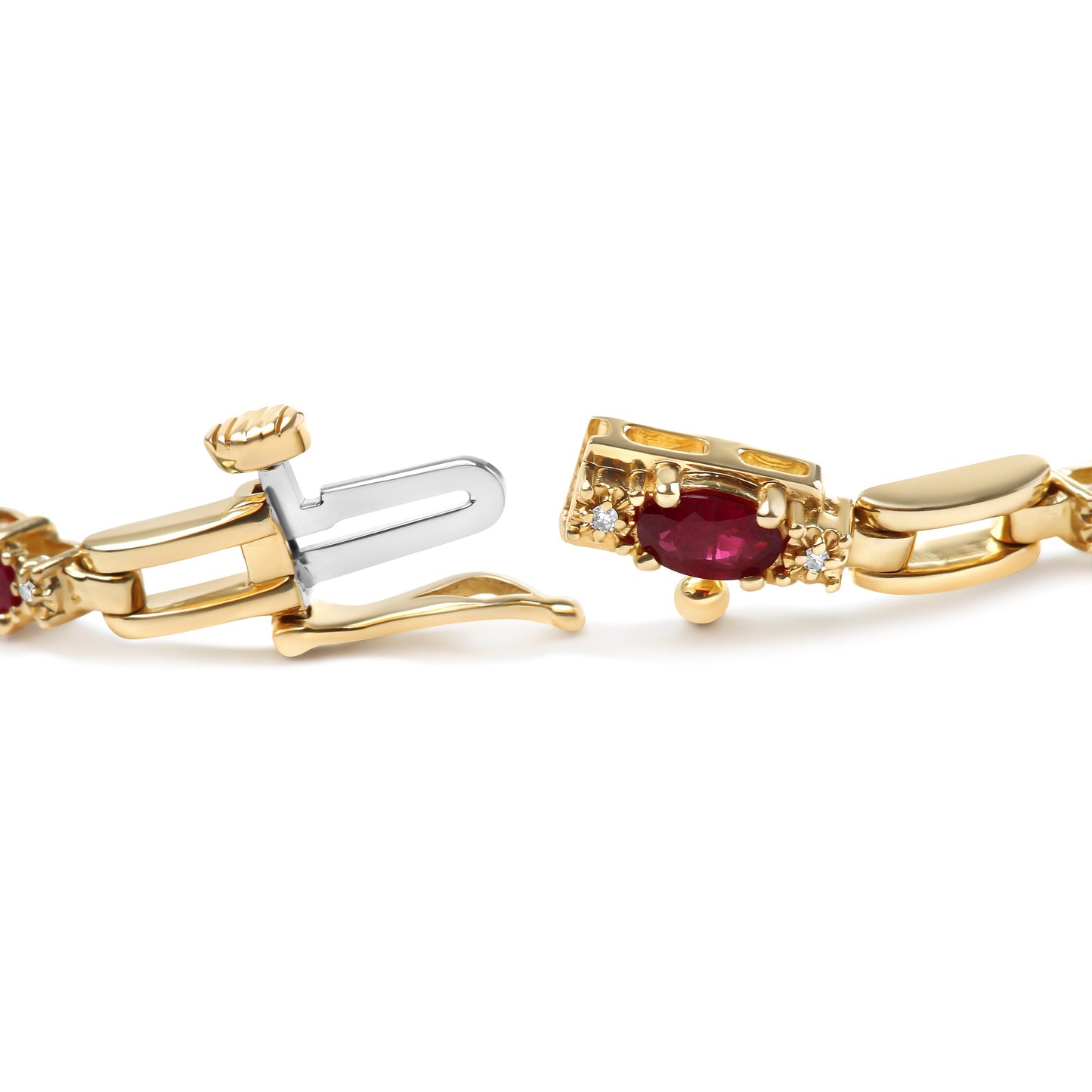 10K Yellow Gold Ruby and Diamond Bar Bracelet - Size 7"