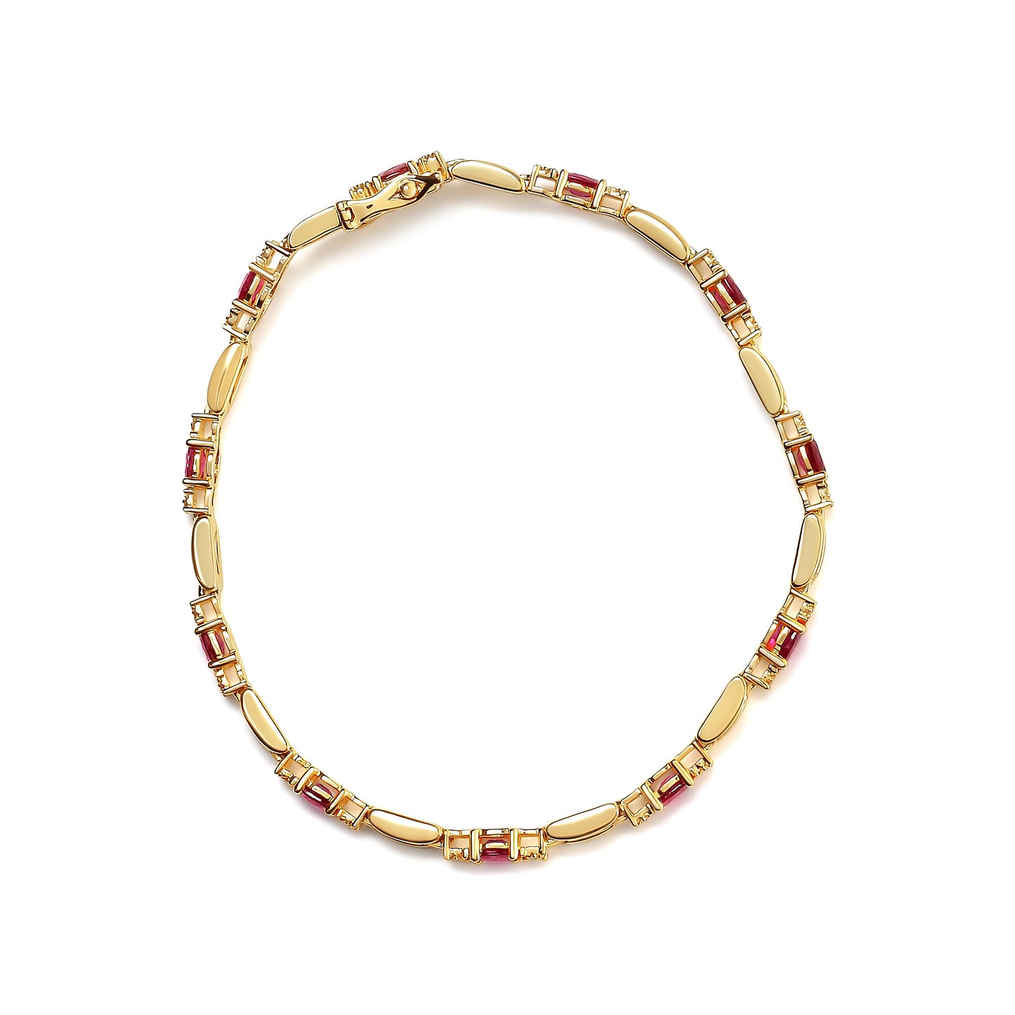 10K Yellow Gold Ruby and Diamond Bar Bracelet - Size 7"