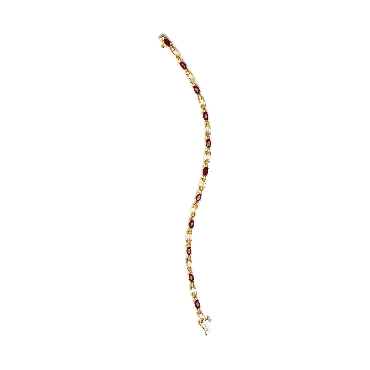 10K Yellow Gold Ruby and Diamond Bar Bracelet - Size 7"