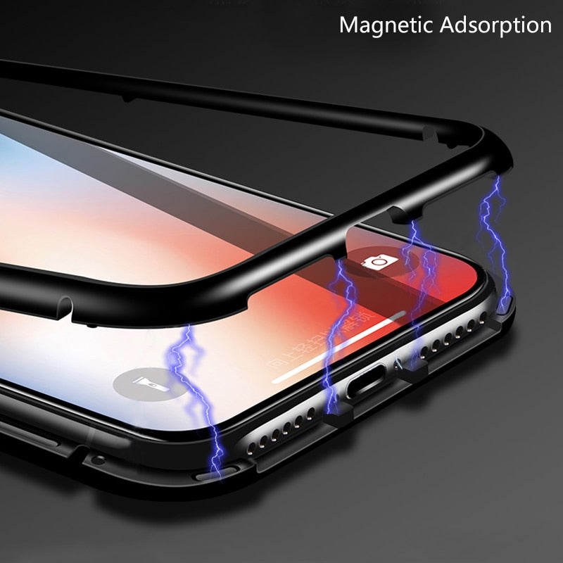 Double sided  Magnetic Case for iPhone X Clear Tempered Glass Magnet Adsorption Case - Korvel