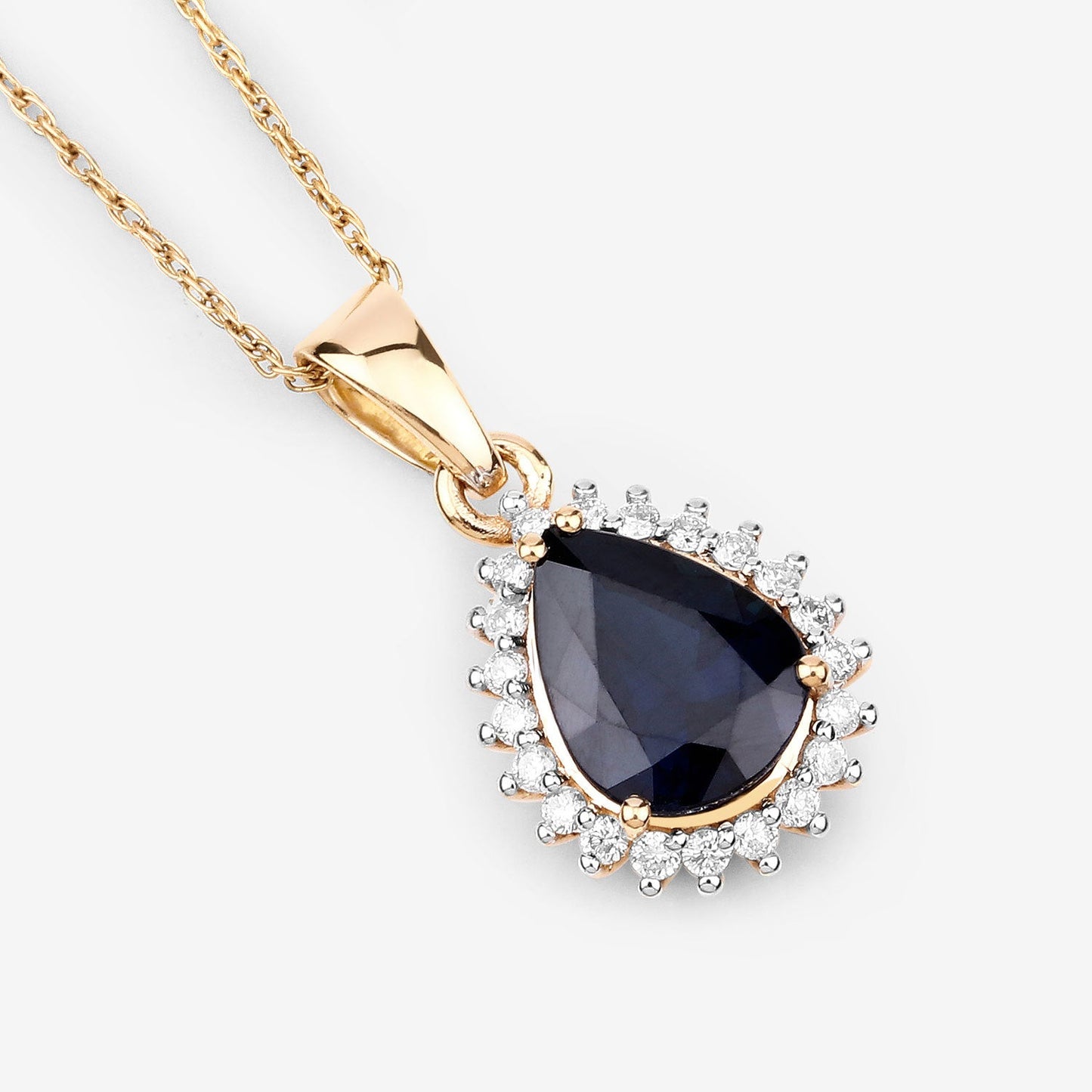 2.09 Carat Genuine Blue Sapphire and White Diamond Pendant