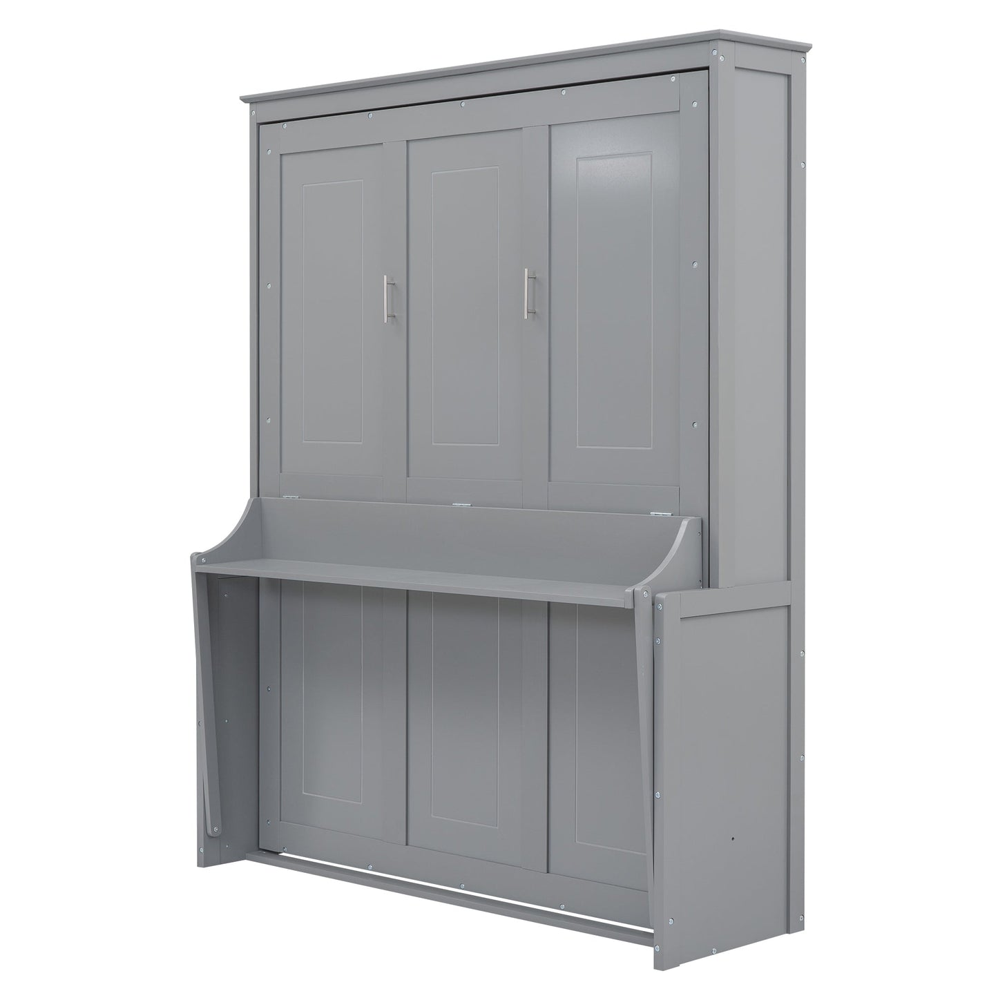 Queen Size Murphy Bed with a Shelf, Gray - Korvel