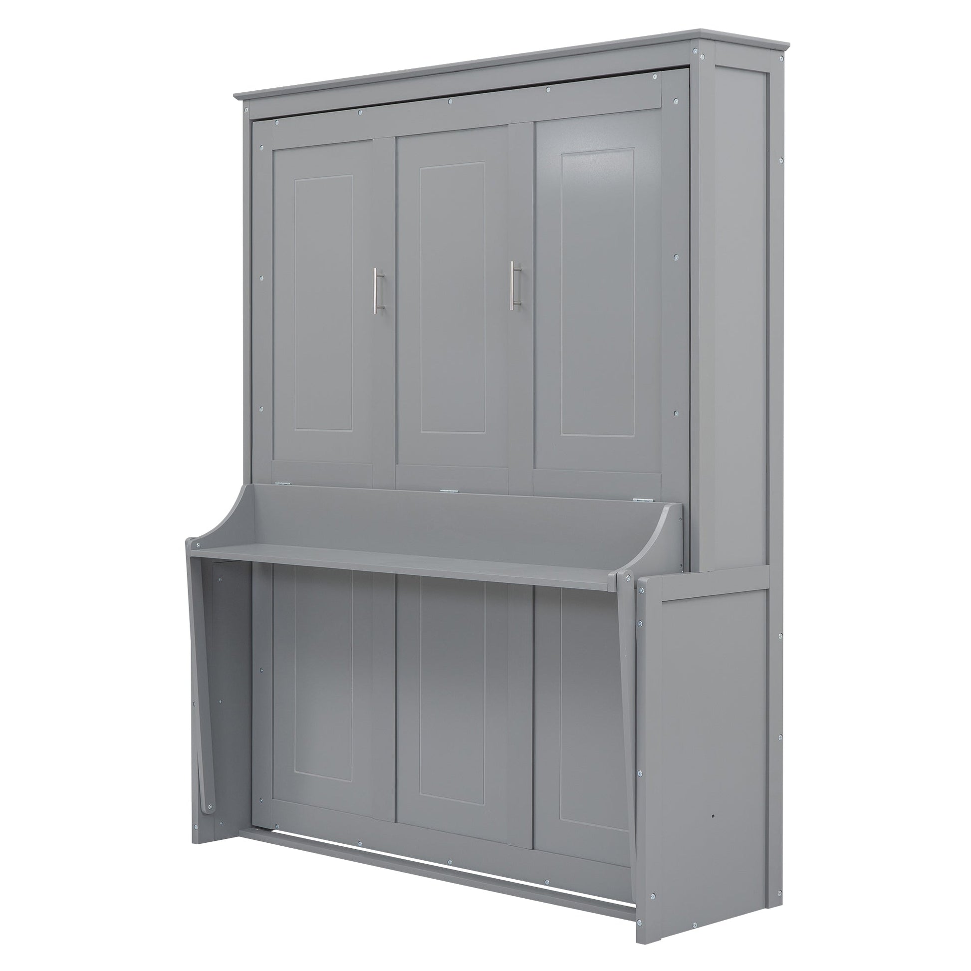 Queen Size Murphy Bed with a Shelf, Gray - Korvel