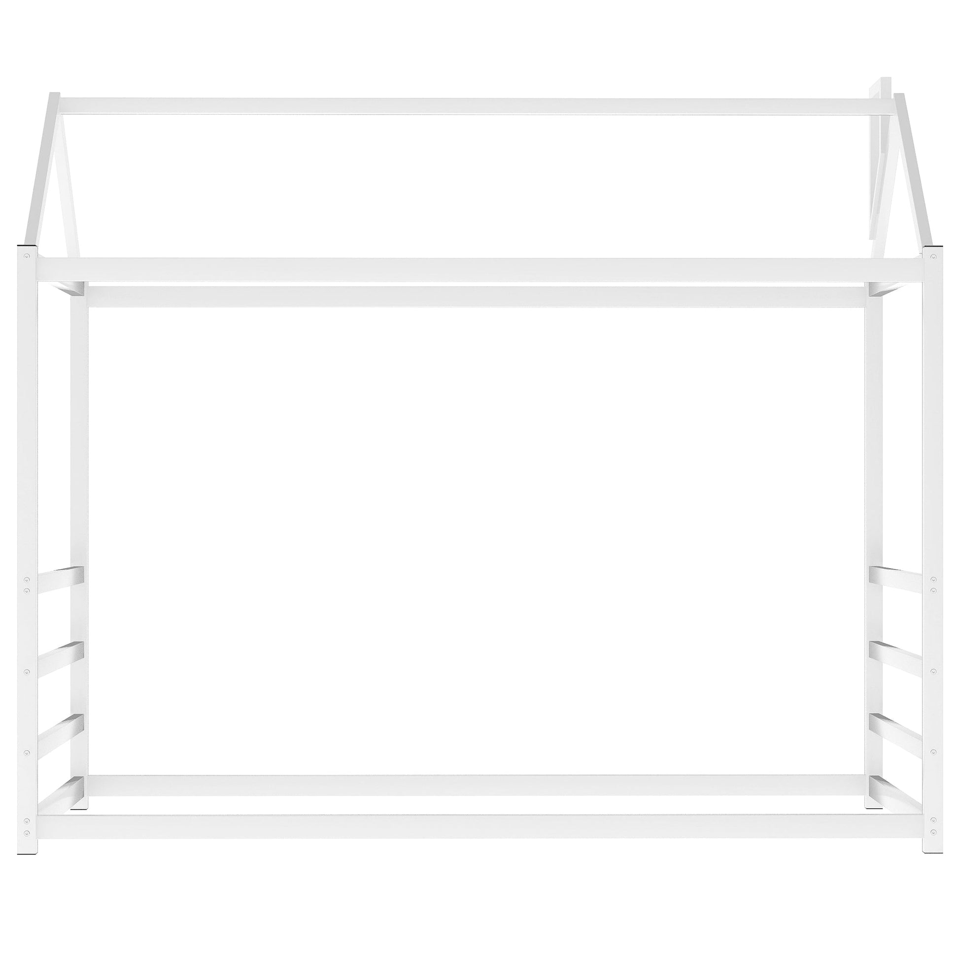 House Platform Bed with Roof and Chimney Design,White - Korvel