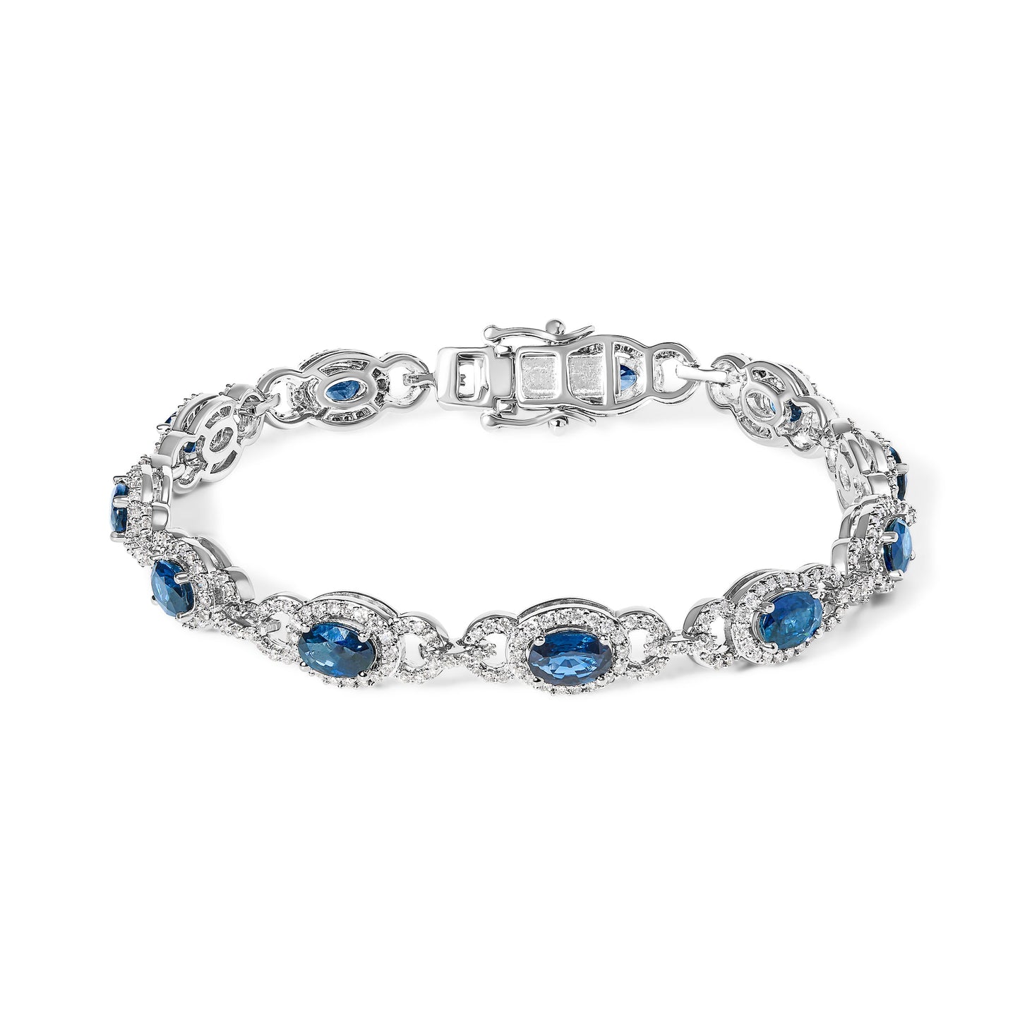 14K White Gold Vintage-Inspired Blue Sapphire & Diamond Bracelet