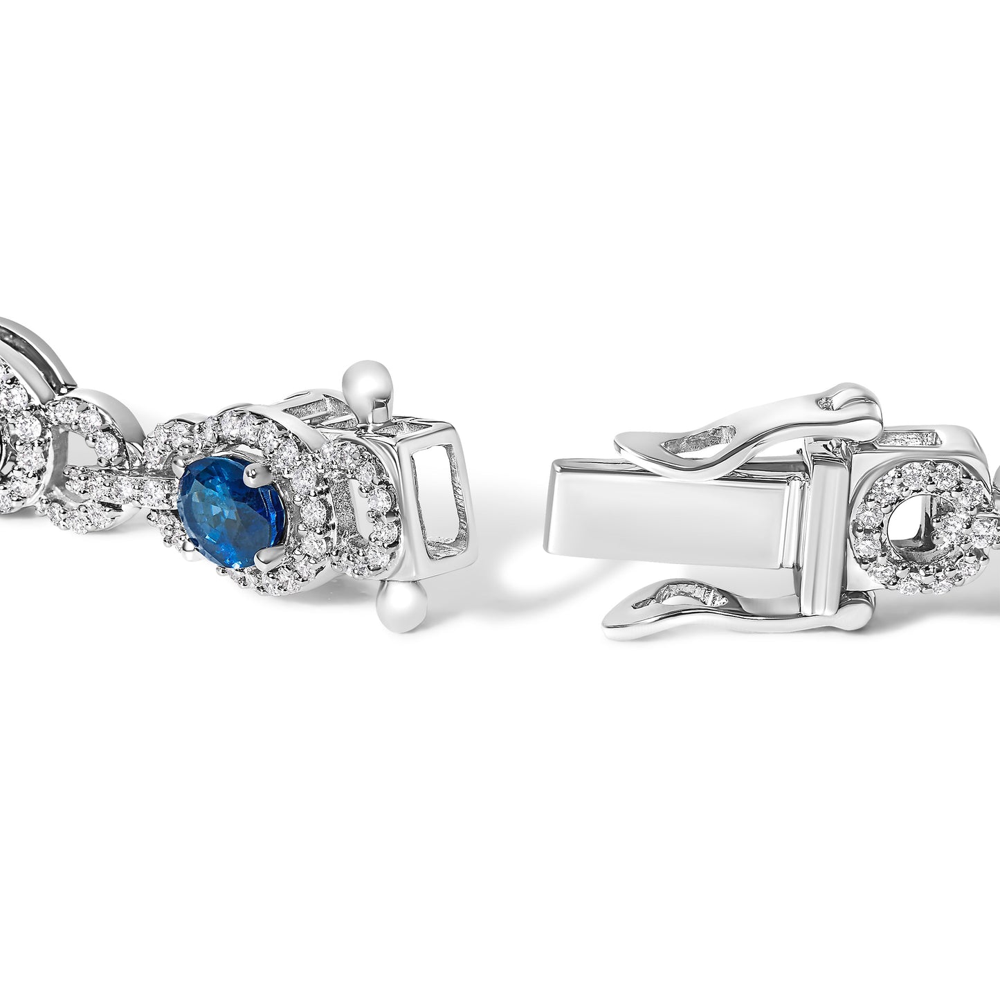14K White Gold Vintage-Inspired Blue Sapphire & Diamond Bracelet