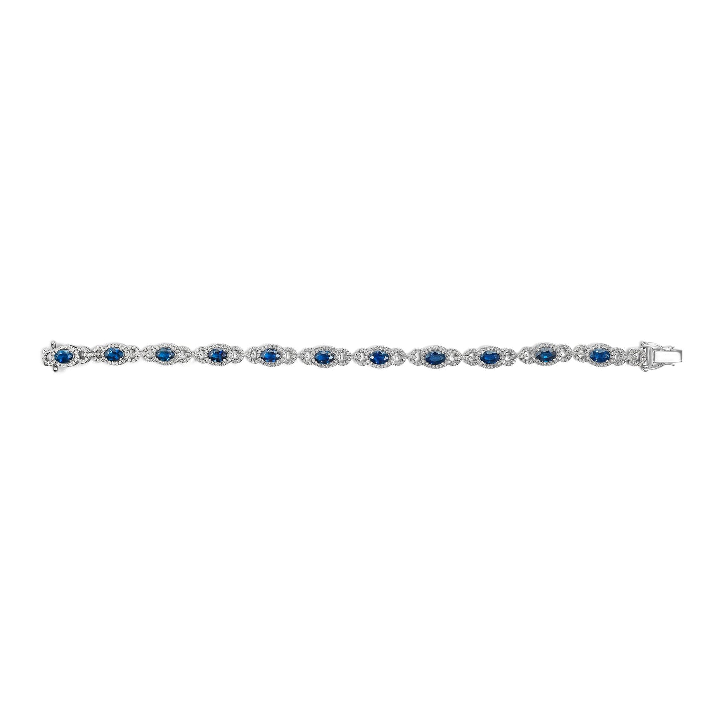 14K White Gold Vintage-Inspired Blue Sapphire & Diamond Bracelet